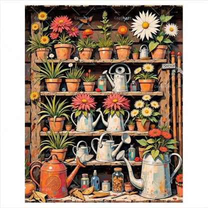 Sceorixa Rustic Flower Shelf Paint by Numbers Kit for Adults – DIY- Garden Pots Painting on Canvas 16x20 inch, Paint Set, Suitable for Beginners, Art for Home Decoration or Gifts, Unframed by Unknown