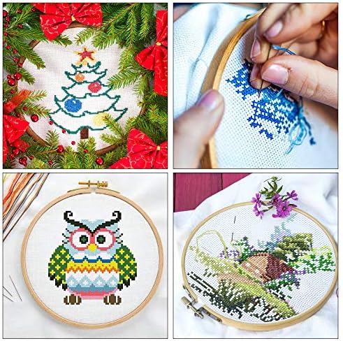 INSCRAFT 304 Pack Embroidery Kit, 200 Colors Threads, 5 Pcs Bamboo Embroidery Hoops, 2 Pcs Aida Cloth, Instructions, Bag and Cross Stitch Tools Set, Hand Embroidery Starter Kit for Beginners Adults - Image 5