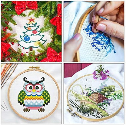 INSCRAFT 304 Pack Embroidery Kit, 200 Colors Threads, 5 Pcs Bamboo Embroidery Hoops, 2 Pcs Aida Cloth, Instructions, Bag and Cross Stitch Tools Set, Hand Embroidery Starter Kit for Beginners Adults - Image 5