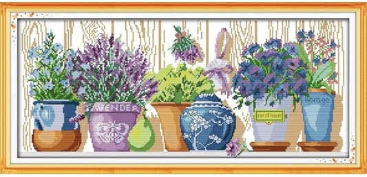 Stitchmelody 14CT Counted Cross Stitch Kits,DMC Unprinted Pattern Embroidery Set Needlework (14CT Counted kit,The Potting)