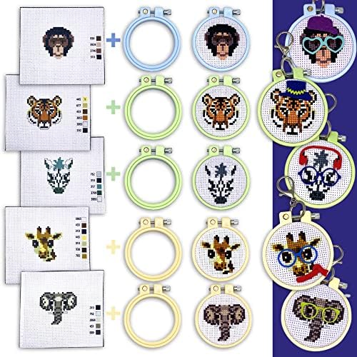 Safari Cross Stitch Kits for Kids - 5 Stamped Beginner Needlepoint Sets - Image 4