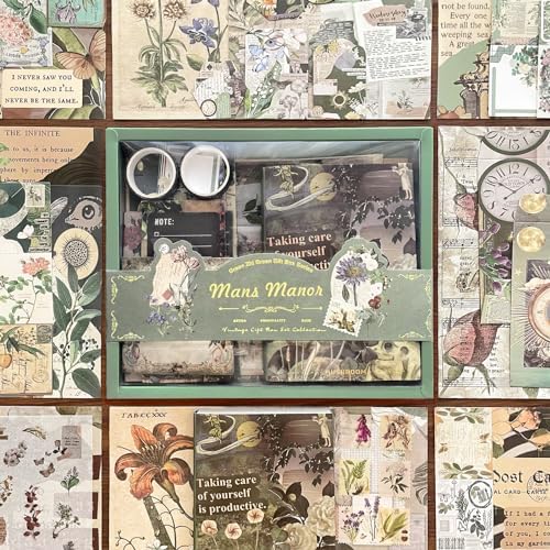 BoomTeck Vintage Scrapbooking Kit, Aesthetic Junk Journal Supplies with Scrapbook Paper, Washi Stickers, A6 Grid Notebook - DIY Craft Journaling Gift for Teen Girl Adult (Green) - Image 2