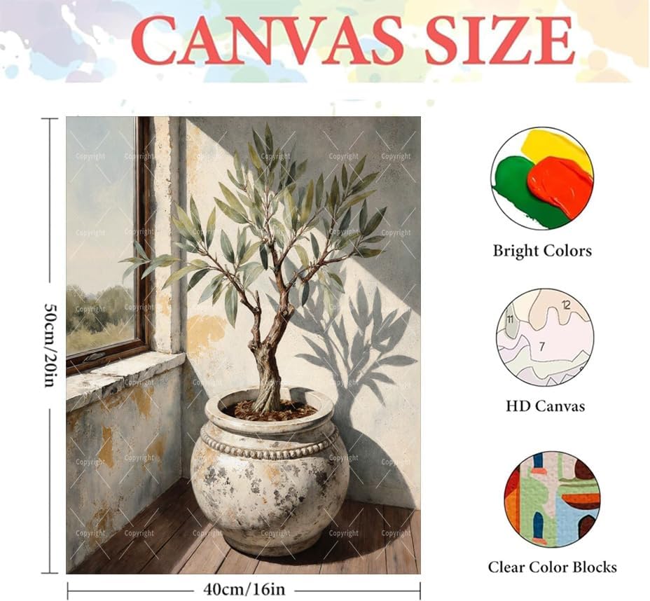 Botanical Paint By Numbers Kit For Adults - Diy Olive Tree By Window Painting On Canvas 16X20 In, Acrylic Paint Set, Suitable For Beginners, Wall Decor Art For Home Decoration Or Gifts, Unframed - Image 2