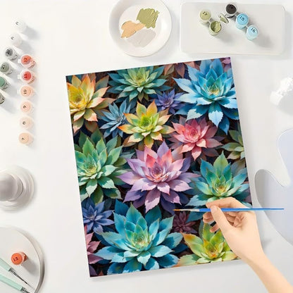 Botanical Paint by Numbers Kit for Adults - DIY Pointy-leaved Rainbow Succulent Pattern Painting on Canvas 16x20 Inches,Acrylic Paint Set,Suitable for Beginners,Art for Home Decoration/Gifts - Image 3