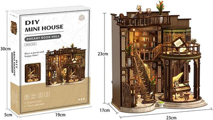 Dreamy Book Hall DIY Book Nook Kit for Adults - Wooden Bookshelf 3D Book Nook Miniature Kit with LED Lights, Puzzle Library Decor for Book Lovers, Dust Proof Display, Tiny Elegant Bookshelf - Image 2