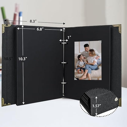 Scrapbook Album 8" x 10" DIY Scrapbook Photo Album Hardcover Kraft Paper 3 Rings Memory Book for Wedding, Anniversary, Travel, Family, Black