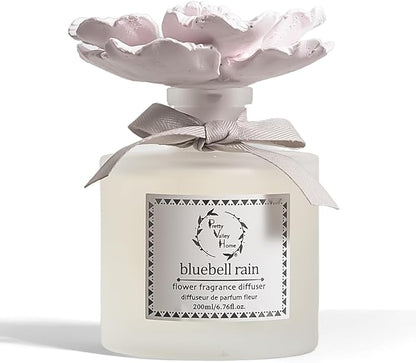 Pretty Valley Home Reed Diffuser Sets, 6.76 Fl. Oz / 200ML Ceramic Diffuser Flower Gift Box, Home Reed Diffuser for Bathroom Office Bathroom Living Room Decor (Bluebell RAIN Pink)