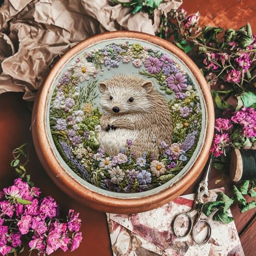 FONNUY Embroidery Kit for Beginners, Cute Hedgehog Stamped Embroidery Patterns Kits for Adults with Hoop, Easy to Follow Sewing Thread Needlework, 8'' Hoop (Adorably Spiky) - Image 4