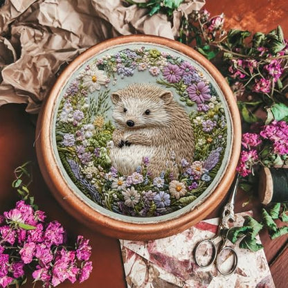 FONNUY Embroidery Kit for Beginners, Cute Hedgehog Stamped Embroidery Patterns Kits for Adults with Hoop, Easy to Follow Sewing Thread Needlework, 8'' Hoop (Adorably Spiky) - Image 4