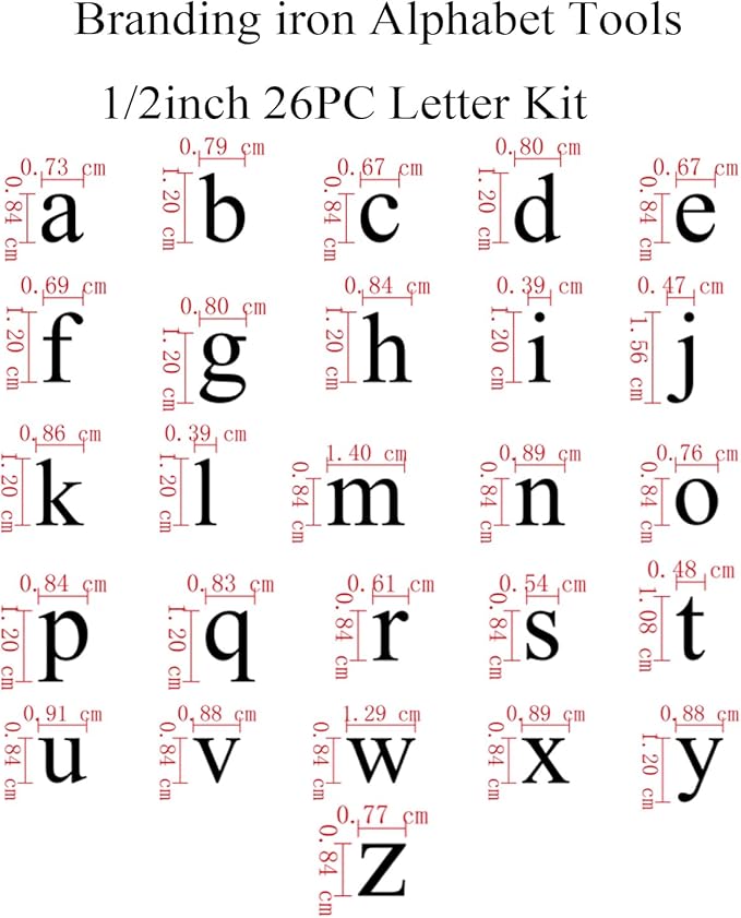 1/2" 26 Pcs Wood Burning Alphabet Letter Kit, Wood Burning Kit with Lowercase Letters Stamps for Woodwoking Leather Crafting, Personalization Tips Set Gift for DIY, Birthday and Christmas