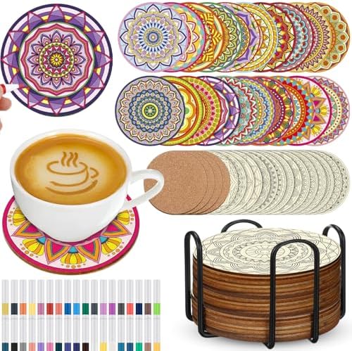 Reallnaive 77 Pcs Wooden Coasters Paint Kit, 20 DIY Mandala by Reallnaive