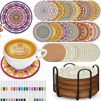 Reallnaive 77 Pcs Wooden Coasters Paint Kit, 20 DIY Mandala by Reallnaive