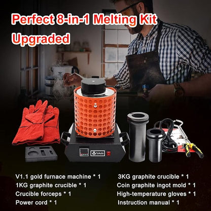 TOAUTO Upgraded Gold Melting Furnace TGF3000-V1.1, 1+3 KG Electric Digital Smelting Furnace 1400W 2100F PID Smelter Kiln Kit Casting Refining Jewelry Precious Metals Gold Silver Copper Aluminum (110V)