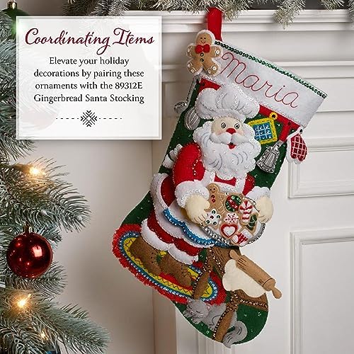 Bucilla Felt Applique 6 Piece Ornament Making Kit, Dressed Up Gingerbread, Perfect for DIY Arts and Crafts, 89644E - Image 6