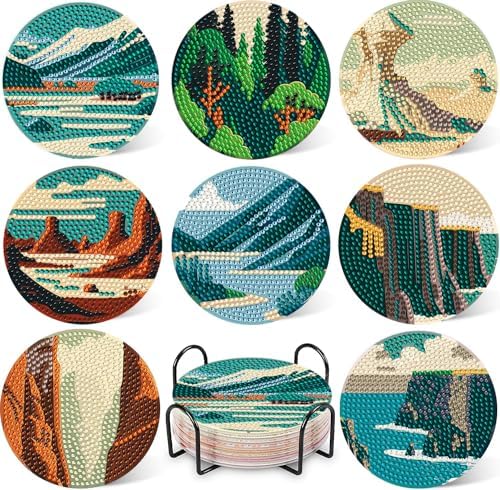 DOTZSO 8 PCS Diamond Art Coasters Small Diamond Painting Kits for Adults by DOTZSODiamondPainting