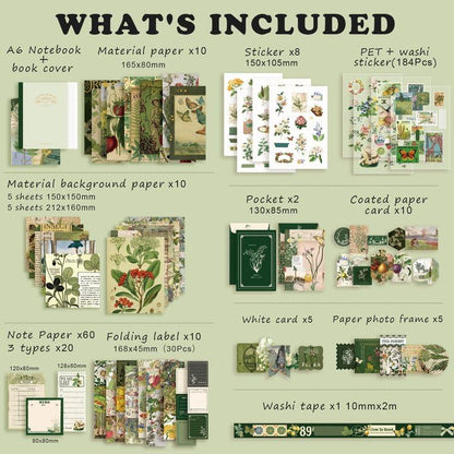 Draupnir Scrapbooking Supplies Kit,Vintage Botanical Aesthetic Scrapbook Kit for Junk Journal, Stationery,Bullet A6 Grid Notebook DIY Scrapbook Birthday Craft Gift for Teen Girl Kid Women - Image 2