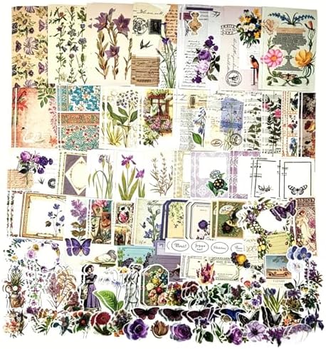 Esweny 200PCS Vintage Scrapbooking Supplies Kit, Scrapbook Sticker Paper Pack for for Planners Aesthetic Cottagecore Room Decor Wall Art Collage Album by Esweny
