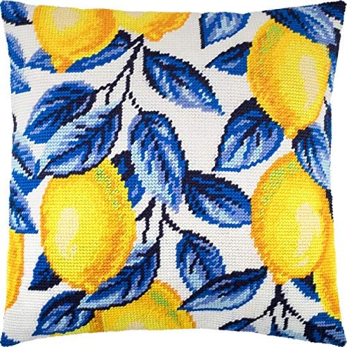 Brvsk Kitchen Needlepoint Kit for Adults and Beginners — Lemons 16″ × 16″ with Clear, Precise Printed Design on Cotton Canvas; Includes 2 Needles, Yarn, and Easy-Read Chart by Brvsk