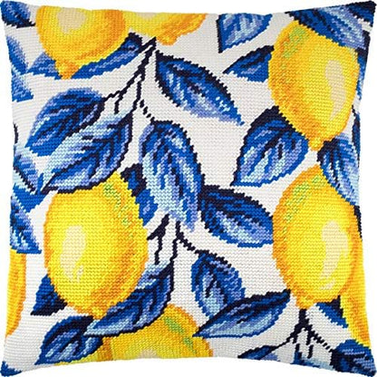 Brvsk Kitchen Needlepoint Kit for Adults and Beginners — Lemons 16″ × 16″ with Clear, Precise Printed Design on Cotton Canvas; Includes 2 Needles, Yarn, and Easy-Read Chart by Brvsk
