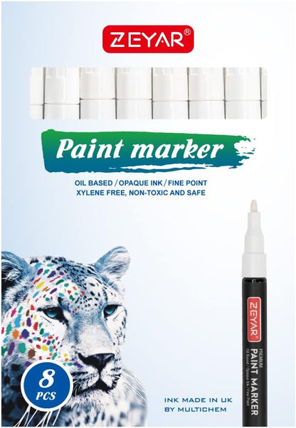 ZEYAR Permanent Oil-Based Paint Markers, Expert of Rock Painting, Black&White Color. Works on Rock, Wood, Glass, Metal, Ceramic and more (4 Black&4 White Fine Point)
