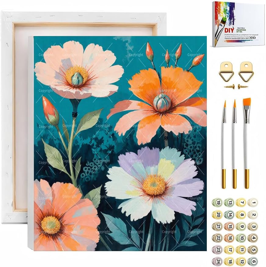 Sceorixa Floral Paint By Numbers Kit for Adults - DIY Pastel Daisy Blooms Painting On Canvas, Acrylic Paint Set, Suitable for Beginners, Bedroom Decor Art for Home Decoration Or Gifts(16X20IN Framed) by Unknown