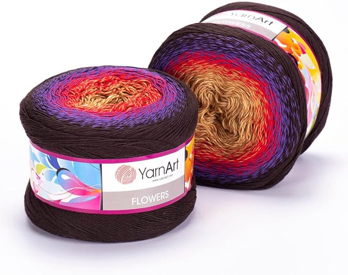 2 Skein/Pack Yarnart Flowers Gradient Yarn, Each Ball 8.8 Oz (250gr) / 1094 Yards (1000m), 55% Cotton 45% Acrylic, Superfine Fingering Weight for Knitting and Crochet, 265 - Brown Beige