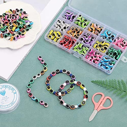 200pcs Oval Evil Eye Beads Handmade Resin Lampwork Bead 10mm Charms Spacer Beads with Elastic Rope for Bracelets Necklace Jewelry Craft Making (Oval-Multi-Color) - Image 7