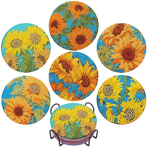 EWJRNSF 6 PCS Sunflower Diamond Painting Coasters Kit for Adults DIY Craft by EWJRNSFDiamondPainting