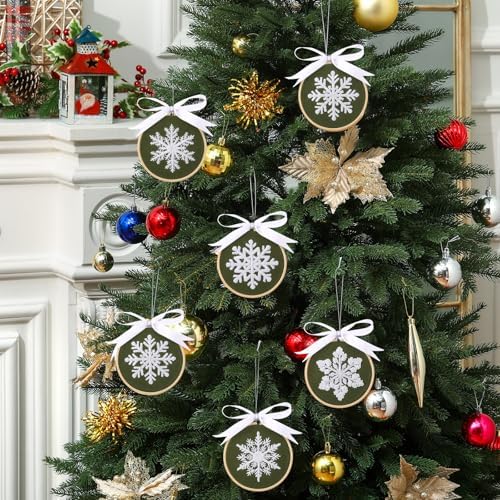 Roowest 6 Sets Christmas Embroidery Kits Snowflake Ornament DIY,Green - Image 6
