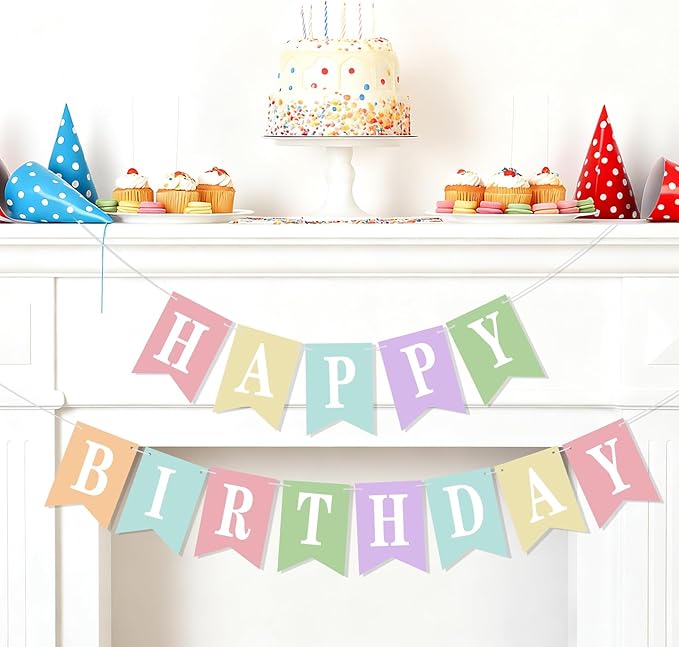 Mooliwe 171 Pcs DIY Custom Banner Kit Make Your Own Customizable Sign for Birthday Wedding Party Decoration Include 20 Paper Pennant 148 Letters and Numbers 1 Rope 2 Threading Device(Pastel)