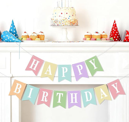 Mooliwe 171 Pcs DIY Custom Banner Kit Make Your Own Customizable Sign for Birthday Wedding Party Decoration Include 20 Paper Pennant 148 Letters and Numbers 1 Rope 2 Threading Device(Pastel)