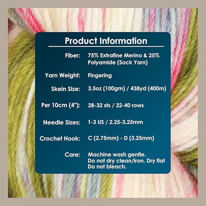 KnitPro Symfonie Hand Dyed Yarn | Extra Fine Merino Wool & Polyamide Blend for Knitting & Crocheting, Fingering Weight, Oeko-TEX Certified 400m, 100g Skein | Terra Variegated Summer Romance