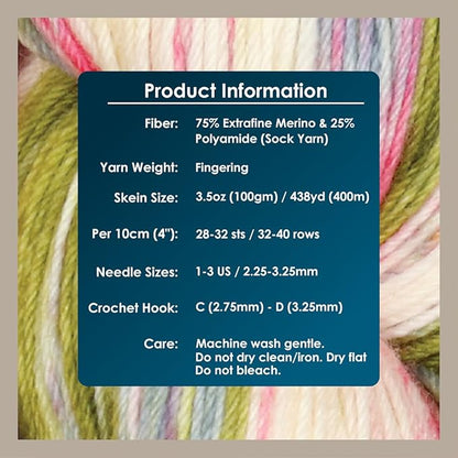 KnitPro Symfonie Hand Dyed Yarn | Extra Fine Merino Wool & Polyamide Blend for Knitting & Crocheting, Fingering Weight, Oeko-TEX Certified 400m, 100g Skein | Terra Variegated Summer Romance