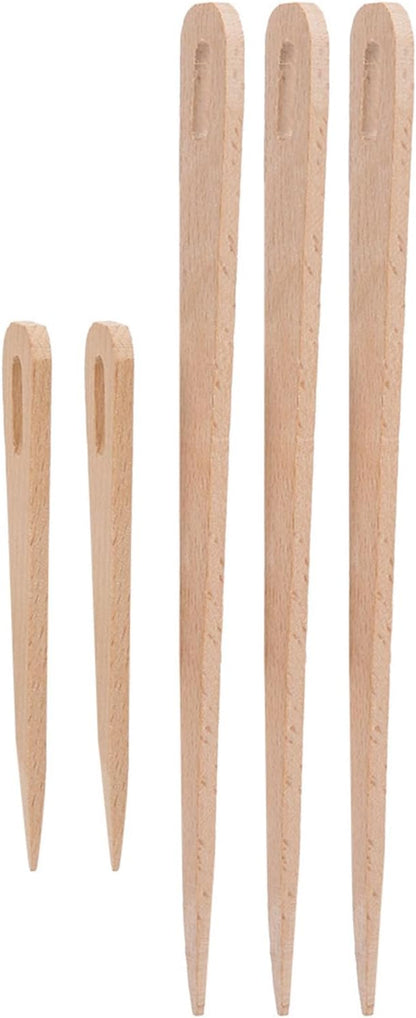 Kodrily 5PCS Weaving Needles, Big Eye Wood Weaving Tools Set, Beech Knitting Fork, DIY Hand Knitting Wood Tool, Portable Needles Weaving Sticks for Crafts Sewing Weaving Yarn
