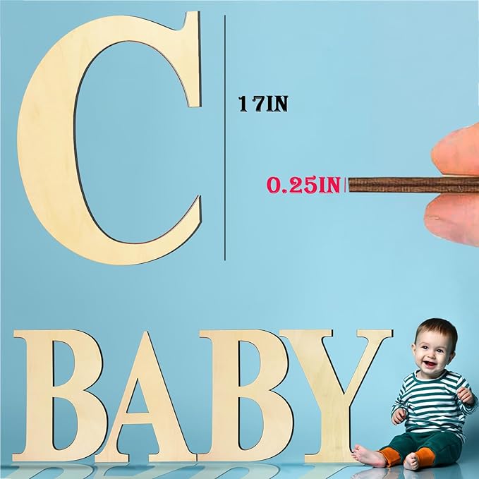 17 Inch Large Wooden Letters, Paintable Large Wood Letter for Crafts, Unfinished Blank Wood Alphabet Letter for Birthday, Parties, Wedding, Christmas Home Decoration(Letter C)