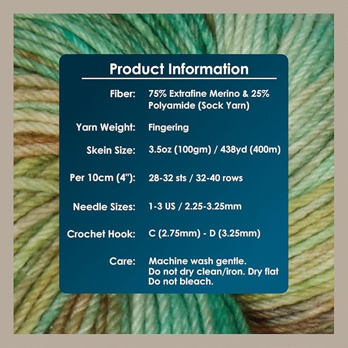 KnitPro Symfonie Hand Dyed Yarn | Extra Fine Merino Wool & Polyamide Blend for Knitting & Crocheting, Fingering Weight, Oeko-TEX Certified 400m, 100g Skein | Terra Variegated Lagoon Dream