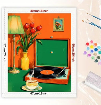 TAOPAOLAB Retro Record Player Paint by Numbers Kit for Adults - DIY Vintage Music and Tulips Scene Painting on Canvas 16x20In, Acrylic Paint Set for Beginners, Nostalgic Art for Home Decoration/Gifts - Image 2