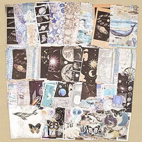 Knaid 200 Piece Vintage Ephemera Bundle - Paper & Sticker Kit for Junk Journaling, Scrapbooking, Planners, Bullet Journals, Collage, Decoupage - Black/Blue Tones - Image 6