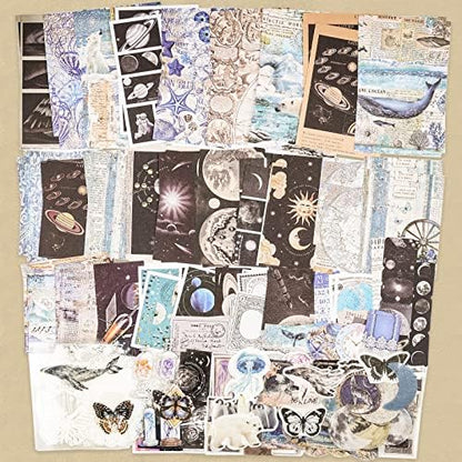 Knaid 200 Piece Vintage Ephemera Bundle - Paper & Sticker Kit for Junk Journaling, Scrapbooking, Planners, Bullet Journals, Collage, Decoupage - Black/Blue Tones - Image 6