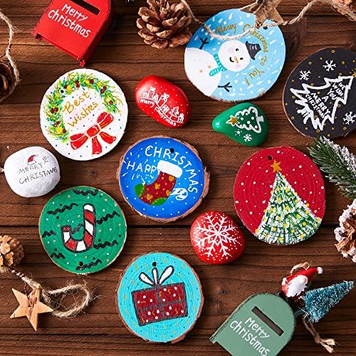 Wood Slices Kit, Shuttle Art 35 PCS Unfinished Natural Wood Slices with Pre-Drilled Hole, Acrylic Paint, Permanent Markers, Jute Twine, DIY Craft for Kids Adults Holiday Decoration Christmas Ornaments - Image 2