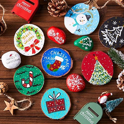 Wood Slices Kit, Shuttle Art 35 PCS Unfinished Natural Wood Slices with Pre-Drilled Hole, Acrylic Paint, Permanent Markers, Jute Twine, DIY Craft for Kids Adults Holiday Decoration Christmas Ornaments - Image 2
