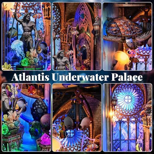fifijoy Book Nook Kit - DIY Miniature House Dollhouse Kit for Adults and Teens, Booknook Tiny House Atlantis Bookshelf Decor 3D Wooden Puzzle with LED Light, Gifts for Family and Friends (Atlantis) - Image 4