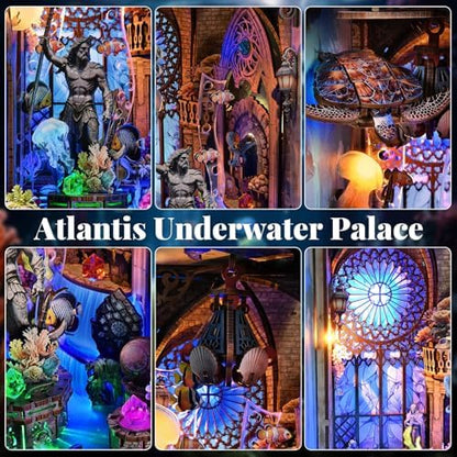 fifijoy Book Nook Kit - DIY Miniature House Dollhouse Kit for Adults and Teens, Booknook Tiny House Atlantis Bookshelf Decor 3D Wooden Puzzle with LED Light, Gifts for Family and Friends (Atlantis) - Image 4