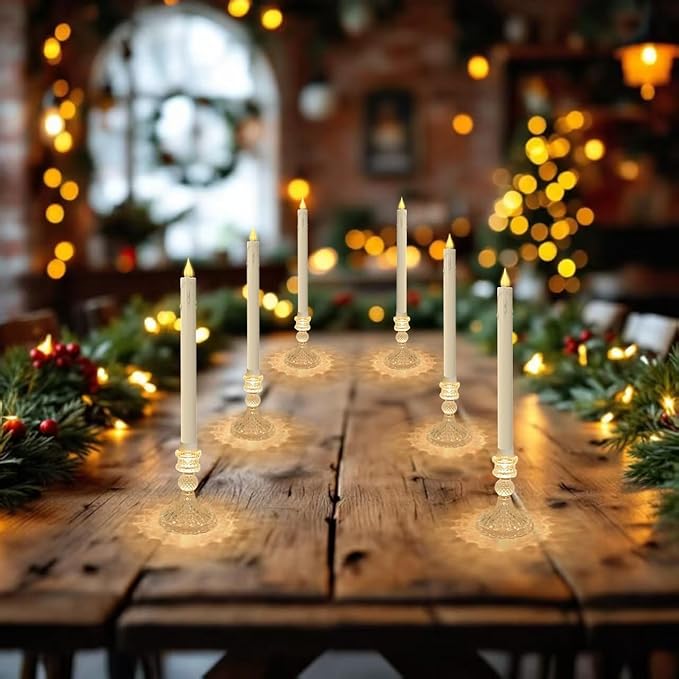 Flameless Taper Candles with Diamond Base Light - Hexagon Glass Holder, Remote Timer & Dimmer 2AA Battery Operated 500+ Hours for Thanksgiving/Xmas Decor, Wedding Centerpiece (Ivory, 2 Pack)