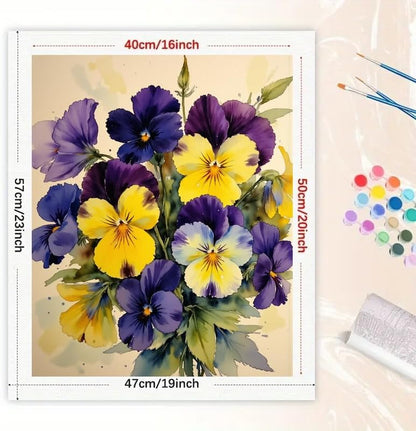 Floral Paint by Numbers Kit for Adults - DIY Purple and Yellow Pansies Painting on Canvas 16x20 Inches, Acrylic Paint Set, Suitable for Beginners, Art for Home Decoration or Gifts - Image 2