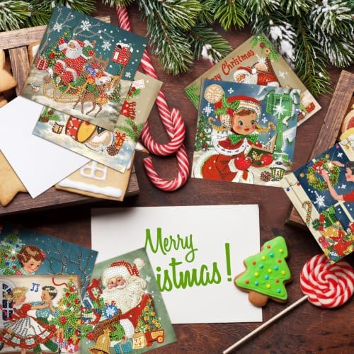 Saillong 12 Pack Vintage Christmas Diamond Painting Greeting Card Kits DIY Retro Christmas Diamond Art Cards with Envelope Xmas 5D Rhinestones Painting Kit for Adults DIY Craft Family Friend Xmas Gift - Image 3