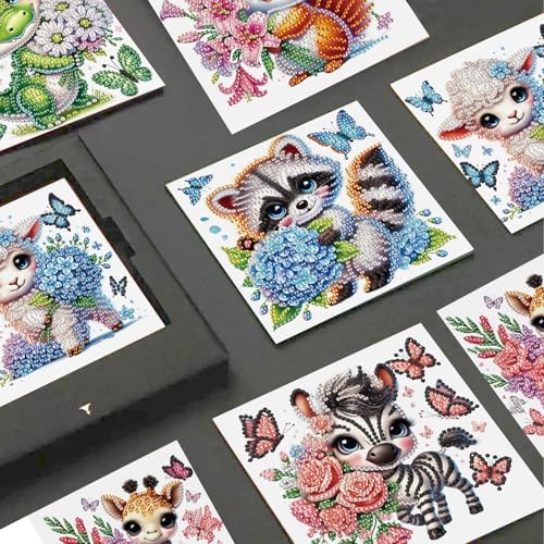 JISHSHAY 6 PCS Diamond Art Greeting Cards Animal Diamond Painting Birthday Cards Animal Gem Art Gem Painting Mosaic Kits for Adults for Thanksgiving Anniversary Valentine Graduation All-Occasion - Image 4