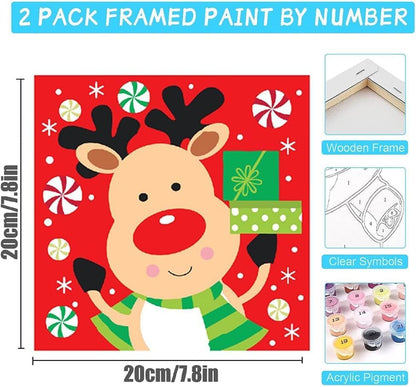 4 Pack Christmas Paint by Numbers Kits for Kids and Adults (with Frame), Cute Cartoon Christmas Paint by Number Kits on Canvas, Simple Acrylic Oil Painting for Beginners, Home Wall Decor 8 x8 Inch. - Image 5