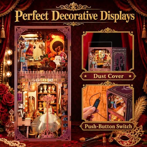 fifijoy DIY Book Nook Kit - DIY Miniature Dollhouse for Adults, 3D Wooden Puzzle Bookend Bookshelf Insert with Yellow Light, Unique Gift for Family and Friends (Theatre Dressing Room) - Image 5