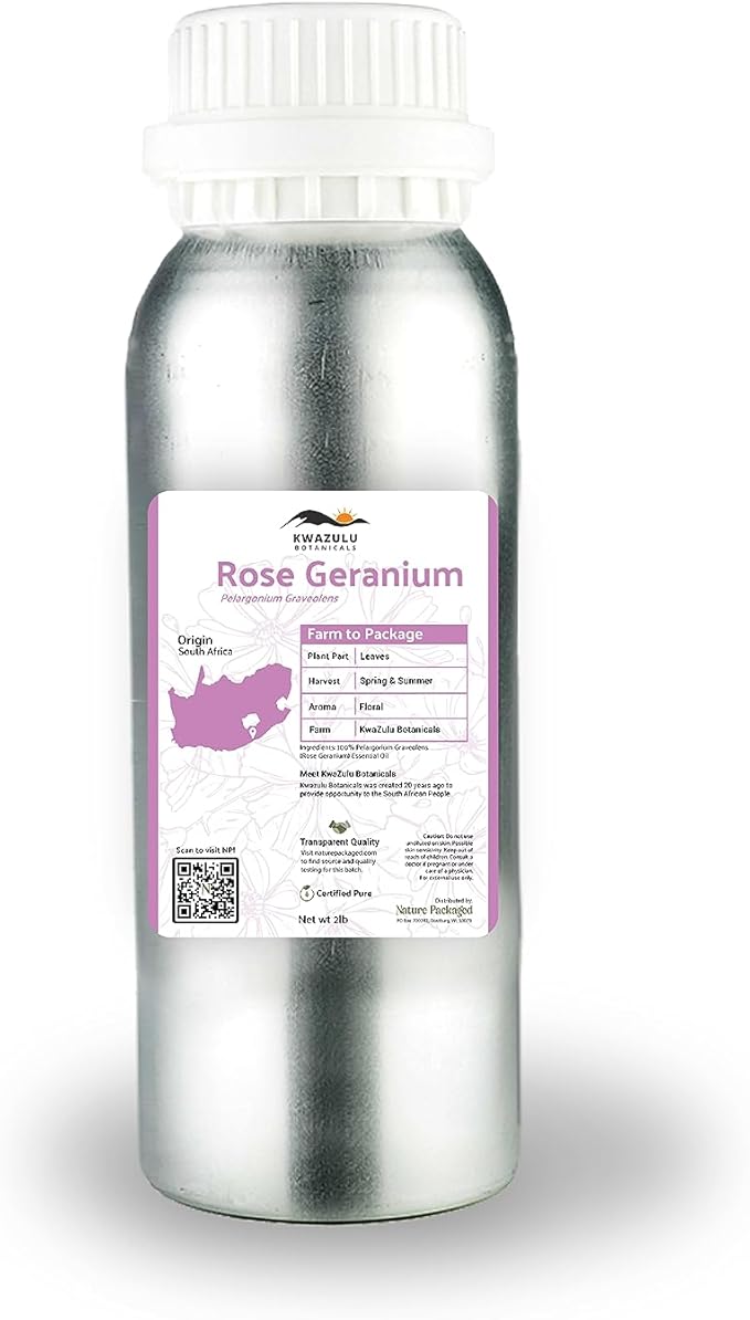 Nature Packaged Rose Geranium Essential Oil - Direct from Kwazulu Botanicals in South Africa- Organic Essential Oils for Body, Diffusers, or Aromatherapy | Pure Therapeutic Grade (5ml)